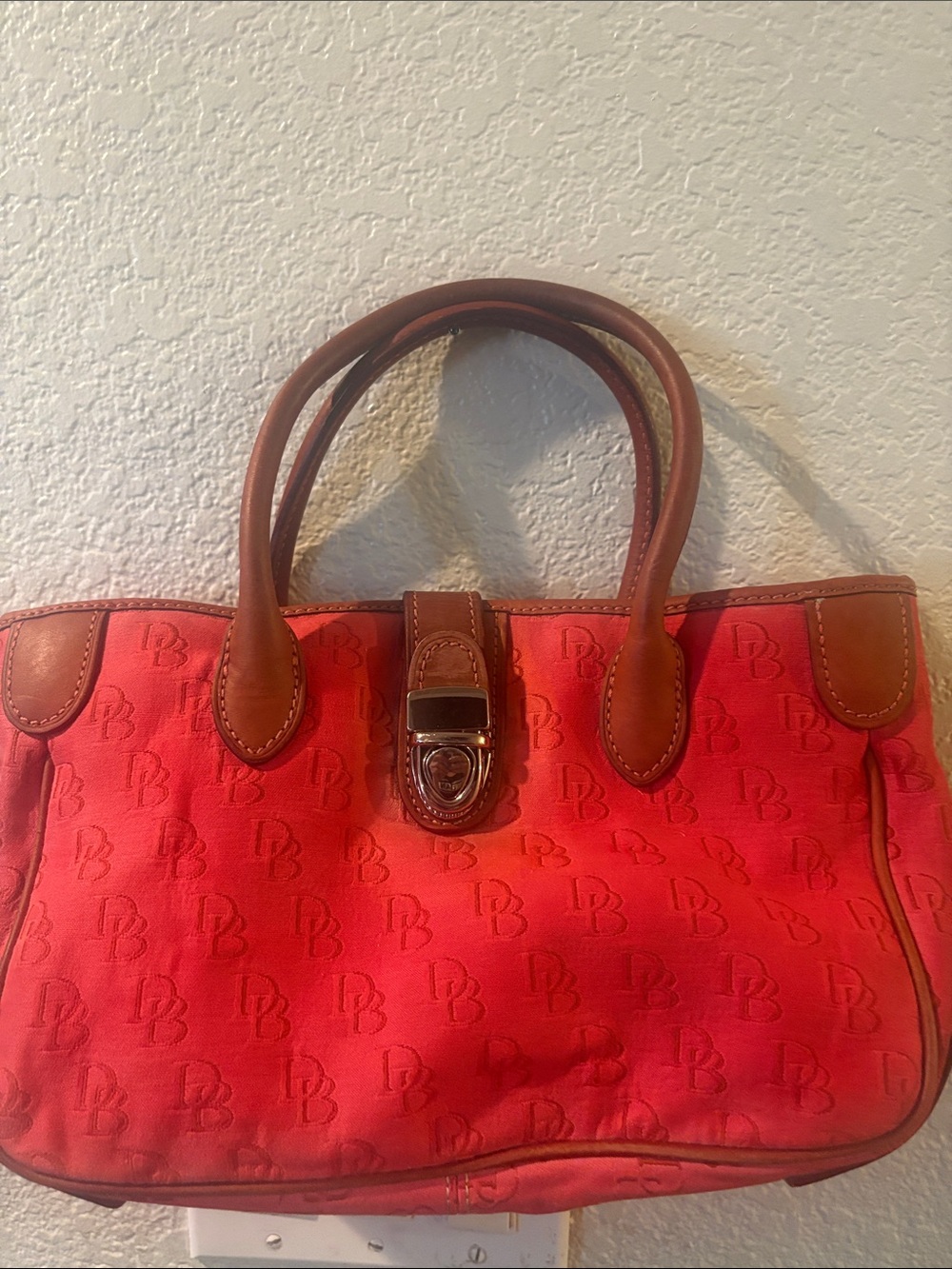 Dooney & Bourke Red orange Tote with Brown Leather Trim no strap